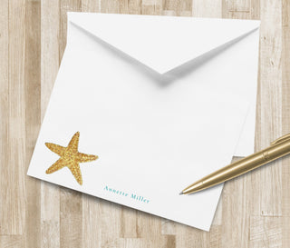 Personalized Gold Starfish Stationery / Notecards | Coastal Notecards | Beach Stationery | Coastal Stationery