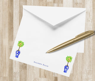 Personalized Lemon and Orange Tree Stationery | Custom Topiary Stationary | Citrus Notecards | Chinoiserie Notecards