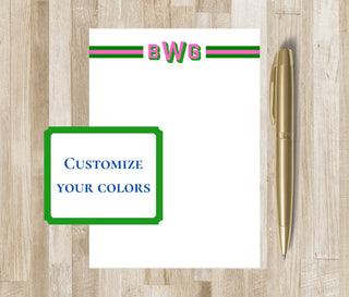 Collegiate Stripe Monogram Notepad | Block Monogram Notepad | Personalized Initials Stationery | Striped Custom Notepad | Sorority Gift