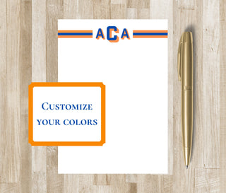 Collegiate Stripe Monogram Notepad | Block Monogram Notepad | Personalized Initials Stationery | Striped Custom Notepad | Sorority Gift