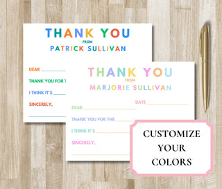 Personalized Child Thank You Notes Stationery | Kid Fill In The Blank Stationary | Little Boy Thank You Notes | Little Girl Thank You Card