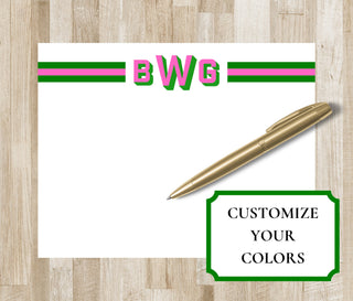 Block Monogram Stripe Stationery | Personalized Stationary | Colorful Personalized Notecards | Preppy Custom Monogram