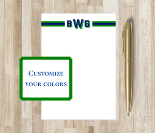 Collegiate Stripe Monogram Notepad | Block Monogram Notepad | Personalized Initials Stationery | Striped Custom Notepad | Sorority Gift