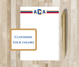 Collegiate Stripe Monogram Notepad | Block Monogram Notepad | Personalized Initials Stationery | Striped Custom Notepad | Sorority Gift