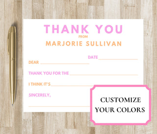 Personalized Child Thank You Notes Stationery | Kid Fill In The Blank Stationary | Little Boy Thank You Notes | Little Girl Thank You Card