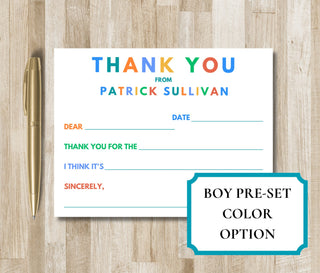 Personalized Child Thank You Notes Stationery | Kid Fill In The Blank Stationary | Little Boy Thank You Notes | Little Girl Thank You Card