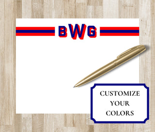 Block Monogram Stripe Stationery | Personalized Stationary | Colorful Personalized Notecards | Preppy Custom Monogram