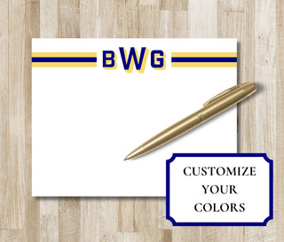 Block Monogram Stripe Stationery | Personalized Stationary | Colorful Personalized Notecards | Preppy Custom Monogram