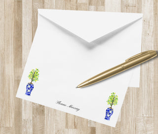 Personalized Lemon and Orange Tree Stationery | Custom Topiary Stationary | Citrus Notecards | Chinoiserie Notecards