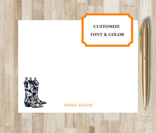 Personalized Cowgirl Boots Stationery | Cowboy Boots Notecards | Texas / Arizona / Oklahoma / Tennessee Gift