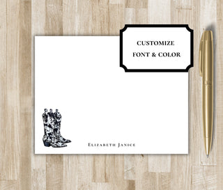 Personalized Cowgirl Boots Stationery | Cowboy Boots Notecards | Texas / Arizona / Oklahoma / Tennessee Gift