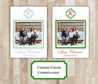 Monogram Wreath Christmas Card | Holiday Photo Card | Preppy Christmas Card | Monogram Portrait Xmas Card | Digital File or Printed