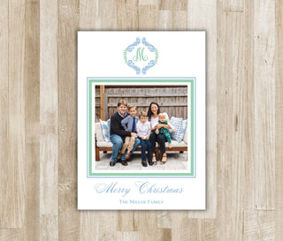 Monogram Wreath Christmas Card | Holiday Photo Card | Preppy Christmas Card | Monogram Portrait Xmas Card | Digital File or Printed
