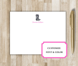 Personalized Cowgirl Boots Stationery | Cowboy Boots Notecards | Texas / Arizona / Oklahoma / Tennessee Gift