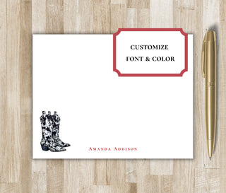 Personalized Cowgirl Boots Stationery | Cowboy Boots Notecards | Texas / Arizona / Oklahoma / Tennessee Gift