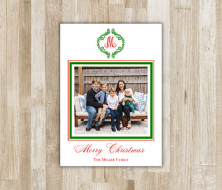 Monogram Wreath Christmas Card | Holiday Photo Card | Preppy Christmas Card | Monogram Portrait Xmas Card | Digital File or Printed
