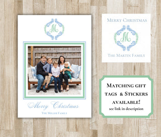Monogram Wreath Christmas Card | Holiday Photo Card | Preppy Christmas Card | Monogram Portrait Xmas Card | Digital File or Printed