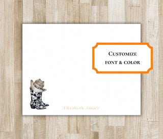 Personalized Cowgirl Boots & Cowboy Hat Stationery | Cowboy Boots Notecards | Texas / Arizona / Oklahoma / Tennessee Gift