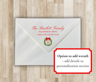 Family Christmas Card | Red Bow Wreath Family Holiday Card | Preppy Xmas Card | Printed Christmas Card | Portrait or Landscape | 2 Sided