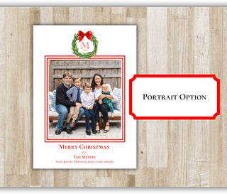 Family Christmas Card | Red Bow Wreath Family Holiday Card | Preppy Xmas Card | Printed Christmas Card | Portrait or Landscape | 2 Sided