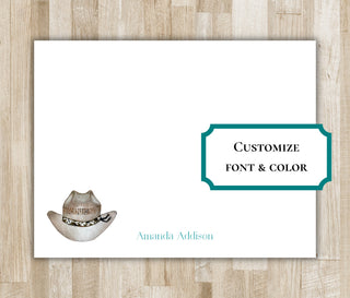 Personalized Cowgirl & Cowboy Hat Stationery | Cowboy Cowgirl Notecards | Texas / Arizona / Oklahoma / Tennessee / Rodeo Gift