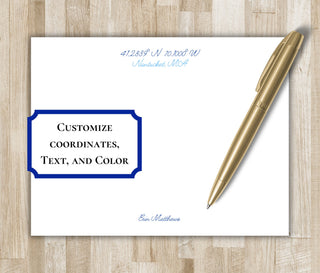 Custom Latitude Longitude Coordinates Stationery | Lat Long Coordinates Geography Stationary | Anniversary Wedding Gift | Custom Location