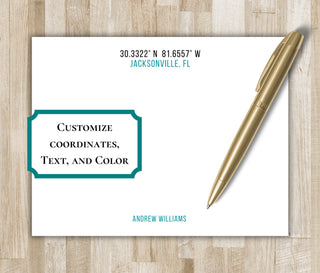 Custom Latitude Longitude Coordinates Stationery | Lat Long Coordinates Geography Stationary | Anniversary Wedding Gift | Custom Location