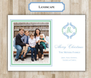 Monogram Wreath Christmas Card | Holiday Photo Card | Preppy Christmas Card | Monogram Portrait Xmas Card | Digital File or Printed