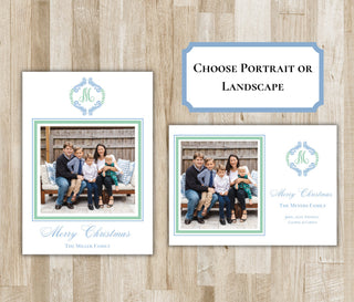 Monogram Wreath Christmas Card | Holiday Photo Card | Preppy Christmas Card | Monogram Portrait Xmas Card | Digital File or Printed