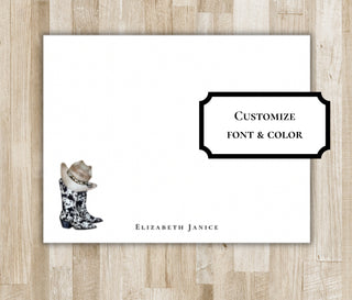 Personalized Cowgirl Boots & Cowboy Hat Stationery | Cowboy Boots Notecards | Texas / Arizona / Oklahoma / Tennessee Gift