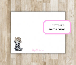 Personalized Cowgirl Boots & Cowboy Hat Stationery | Cowboy Boots Notecards | Texas / Arizona / Oklahoma / Tennessee Gift