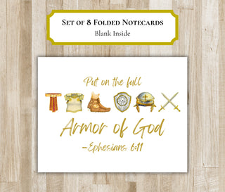 Armor of God Greeting Cards | Set of 8 Bible Verse Folded Notecards | Ephesians 6: 10-18 | Scripture Verse Gift | Armor of God Gift