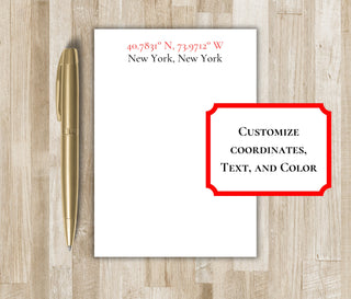 Custom Latitude Longitude Coordinates Notepad | Lat Long Coordinates Geography Notepad & Stationery | Anniversary Gift | Wedding Gift