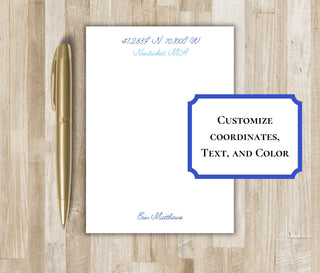 Custom Latitude Longitude Coordinates Notepad | Lat Long Coordinates Geography Notepad & Stationery | Anniversary Gift | Wedding Gift