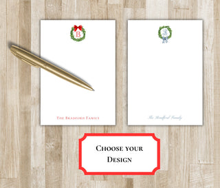 Holiday Wreath & Bow Notepad | Monogram Christmas Notepad | Family Xmas Stationery | Monogram Holiday Gift