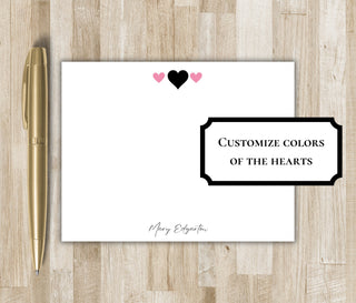 Three Hearts Personalized Stationery with Name | Valentine's Stationery | Love Stationary | Personalized Flat Notecards with Three Hearts
