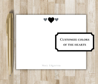 Three Hearts Personalized Stationery with Name | Valentine's Stationery | Love Stationary | Personalized Flat Notecards with Three Hearts