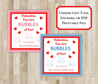 Personalized Valentine's Bubble Tags and Stickers for Kids | Bubble Gift Tags and Favors for Kids | Printed or PDF Printable File
