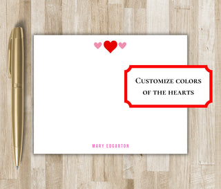 Three Hearts Personalized Stationery with Name | Valentine's Stationery | Love Stationary | Personalized Flat Notecards with Three Hearts