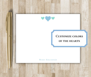 Three Hearts Personalized Stationery with Name | Valentine's Stationery | Love Stationary | Personalized Flat Notecards with Three Hearts