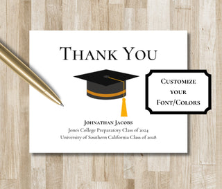 Custom Folded Graduation Thank You Notes | Personalized Graduation Stationery / Stationary | Graduate Note Cards