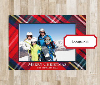 Tartan Plaid Christmas Card | Holiday Photo Card | Preppy Christmas Card | Landscape Xmas Card | Digital File OR Printed Cards | 2 Sides