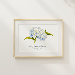 Hydrangea Artwork Flower Art | Nursery Art | Watercolor Hydrangea Painting | Wedding Gift | Customize with text of your choice