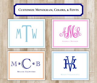 Folded Monogram Notecards | Custom Bordered Stationery | Personalized Monogram Initials Stationary | Elegant Stationery Set