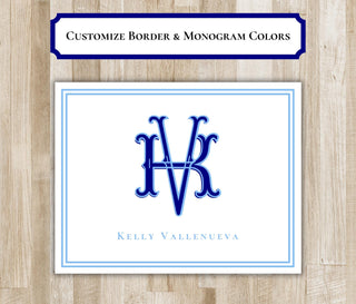 Folded Monogram Notecards | Custom Bordered Stationery | Personalized Monogram Initials Stationary | Elegant Stationery Set