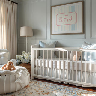 Monogram Nursery Art - PRINTED or PRINTABLE Digital PDF File | Striped Baby Boy and Baby Girl Nursery Art Print | Preppy Over Crib Art
