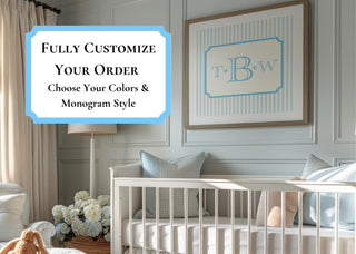 Monogram Nursery Art - PRINTED or PRINTABLE Digital PDF File | Striped Baby Boy and Baby Girl Nursery Art Print | Preppy Over Crib Art