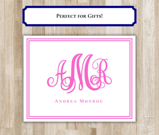 Folded Monogram Notecards | Custom Bordered Stationery | Personalized Monogram Initials Stationary | Elegant Stationery Set