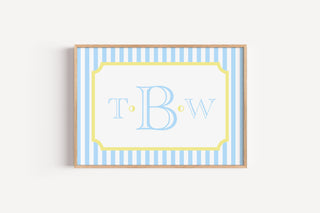 Monogram Nursery Art - PRINTED or PRINTABLE Digital PDF File | Striped Baby Boy and Baby Girl Nursery Art Print | Preppy Over Crib Art