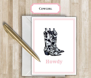 Personalized Cowboy Boots Folded Notecards | His and Hers Stationery | Customize with Name & Color | Bachelorette Gift | Hostess Gift